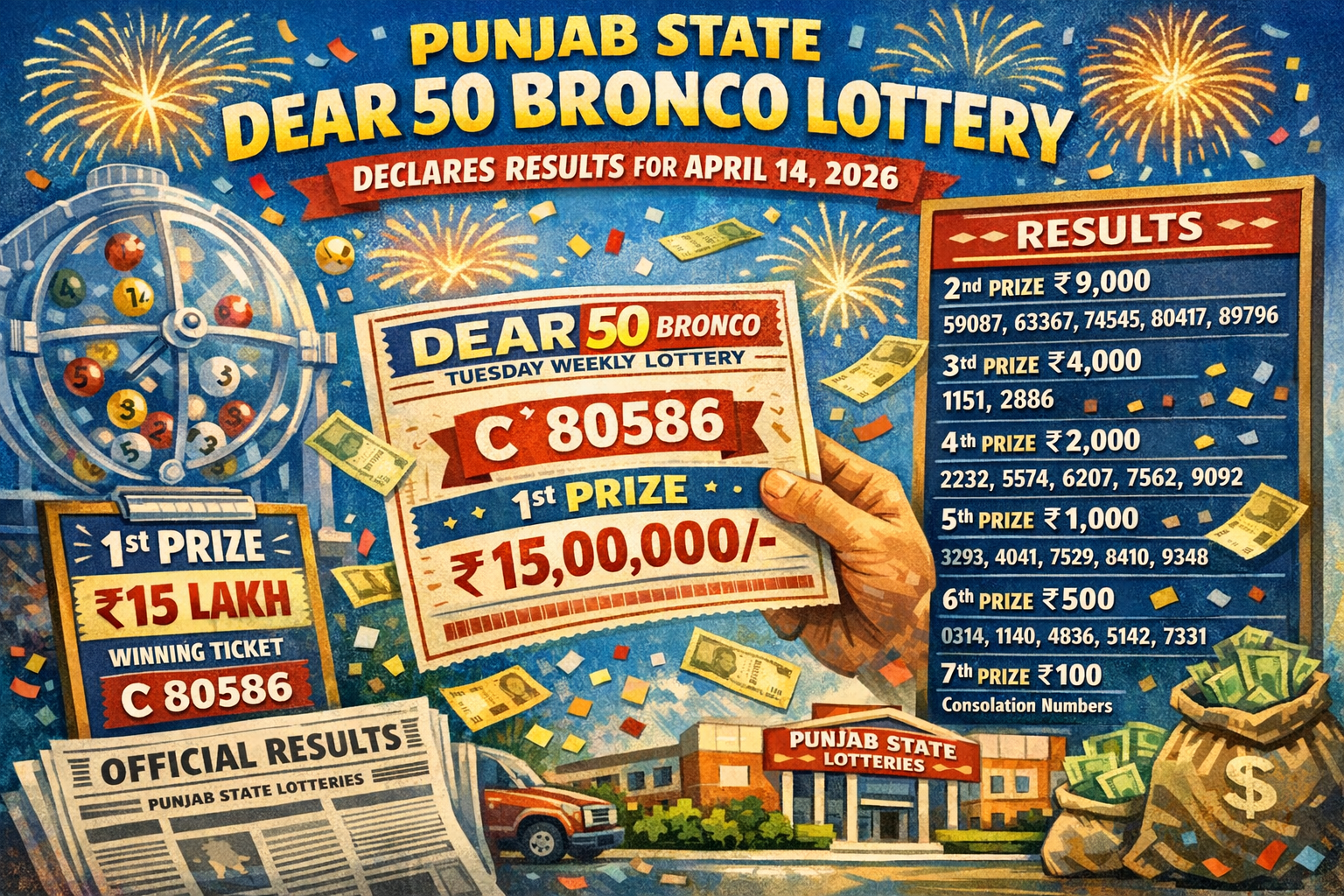 Punjab State Dear 50 Bronco Lottery Declares Results for April 14, 2026